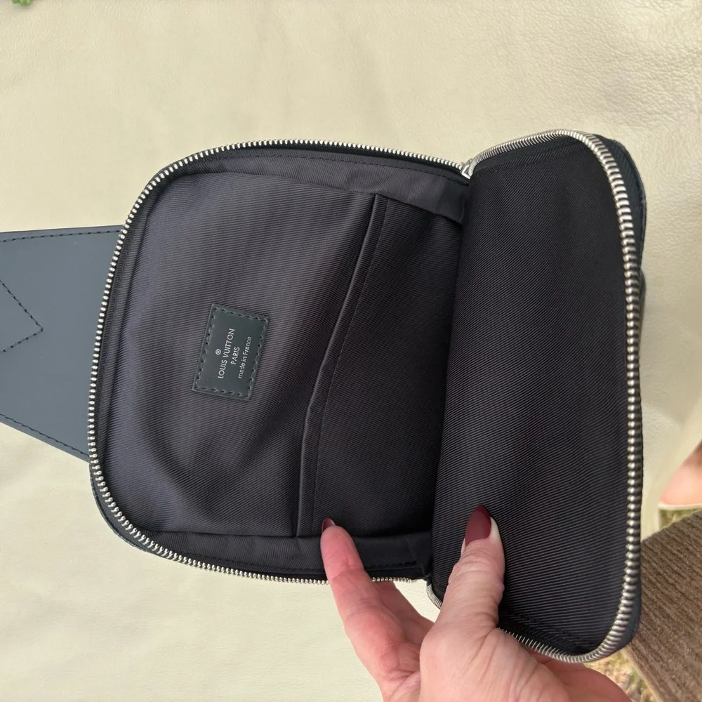 LOUIS VUITTON BLACK CHECKERED SLING BAG AUTHENTIC - Picture 9 of 12